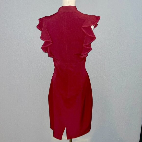 BLACK HALO EVA WINE KEYHOLE RUFFLE SLEEVE SHEATH DRESS NEW/TAGS - MSRP $345 - 8 - Picture 11 of 15